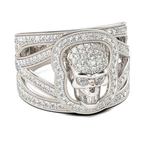 Jeulia Gold Plated Sterling Silver <b>Skull</b> <b>Ring</b> with Round Cut Moissanite - Product Image 2