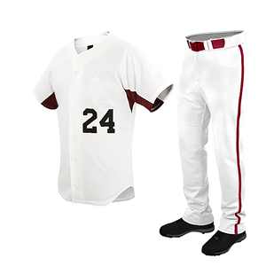Ensemble uniforme de baseball blanc avec maillot à col rond et numéro 24, pantalon à rayures rouges pour homme adulte, coupe régulière, 100 % polyester respirant - Product Image 1