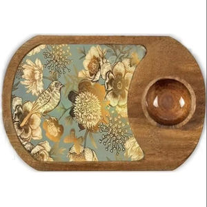 Plateau de service en bois de manguier avec poignée ronde imprimée bols à collations pour la décoration intérieure et la cuisine - Product Image 1