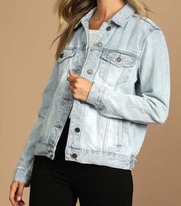 Chaqueta Vaquera Larga Elástica Personalizada para Mujer, Chaqueta de Mezclilla de Algodón Azul, Lisa, para Invierno, Talla Grande - Product Image 1