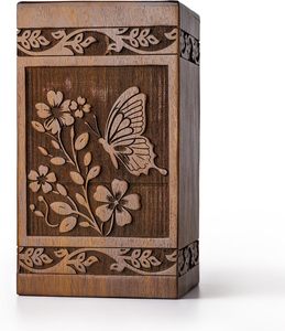 Urnas de cremación de madera grabadas con mariposa para cenizas humanas de 250 lbs-Funeral decorativo, urna funeraria para adultos femeninos y masculinos - Product Image 1