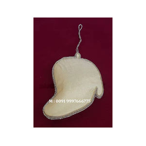 Mango Shape New <b>Golden</b> Zari Embroidery <b>Christmas</b> <b>Tree</b> Hanging Ornaments Fabric Material With Yellow Color Use For Festival Decor - Product Image 2
