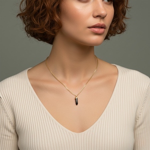 Collier pendentif en argent sterling plaqué or en forme de balle en onyx noir pour fiançailles, mariage, style romantique - Product Image 5