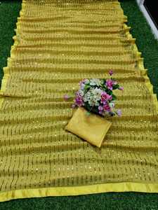 Trendy Classic Heavy Georgette Sequence Fancy Work Saree Último diseño indio para chicas de fiesta Hecho de tela exclusiva suave Venta - Product Image 6