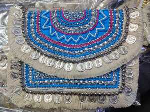 Shreeya Fineries Handmade Satin Beaded Envelope <b>Clutch</b> Purse Geometric Pattern Chain Strap Zipper Closure Evening Bag - Product Image 3
