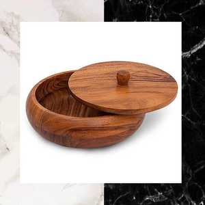 Cuenco para servir de madera de acacia natural desechable hecho a mano 10 "D X 4" H una mezcla impresionante para su mesa de comedor - Product Image 3