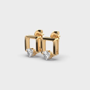 Boucles d'oreilles clous géométriques carrées en diamant de laboratoire pour femme, bijoux personnalisés en or blanc/rose/jaune 14 carats - Product Image 3