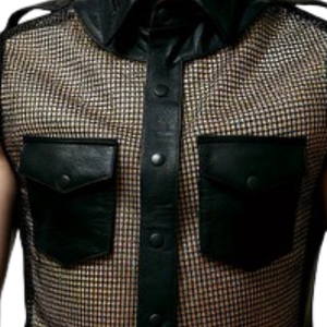 Mens Gridlock Black Leather and Mesh Harness Faux Leather <b>Fetish</b> Clubwear Chest Harness - Product Image 5