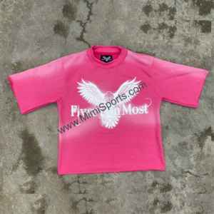 เสื้อยืดผ้าฝ้ายเทอร์รี่ทำจากผ้าฝ้าย100% สั่งทำราคาถูกลดกรดไหล่ซีดจางลงแดดพิมพ์ลายชายเสื้อสีชมพู - Product Image 1