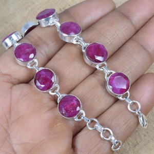<b>Bracelet</b> with Fine Ruby Gemstone Tennis Beacelet India Best Quality Handmade Exquisite Tennis Solid 925 Sterling Silver Jewelry - Product Image 4