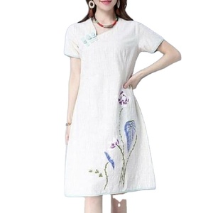 Elegant Vintage Embroidered <b>Dresses</b> Boho Long Loose <b>Women's</b> Summer Beach Linen Floral Casual Elegant Midi <b>Dress</b> - Product Image 1