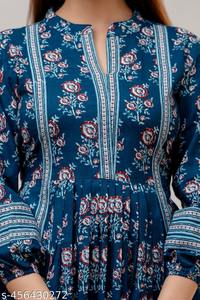 Vestido maxi de estilo bohemio con estampado de bloque de mano indio para mujer, vestido de verano de algodón informal con tela de cintura Natural de estilo dulce - Product Image 4