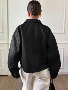 Custom Designed High Quality Genuine <b>Leather</b> <b>Bomber</b> Style <b>Jacket</b> <b>Women</b> Plus Size Button Closure Breathable Finished OEM - Product Image 5