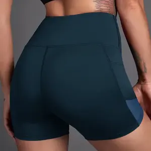 กางเกงขาสั้นสำหรับผู้หญิงแบบสั่งทำขายส่ง ชุดออกกำลังกาย กางเกงโยคะผ้าตาข่ายพร้อมช่องใส่โทรศัพท์ด้านข้าง - Product Image 3