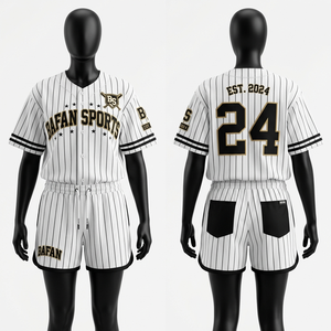 Premium 180 GSM polyester baseball jersey and short set white black pinstripe breathable custom logo athletic fit Women's Sets - Product Image 1
