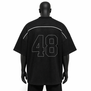 Camiseta de hombre personalizada de corte cuadrado oversize de poliéster estilo streetwear al por mayor, camiseta de malla tipo jersey, top corto para hombre - Product Image 2