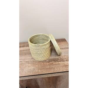 Cesta de hierba de esparto con tapa Contenedor de almacenamiento rústico Decoración Bohemia natural Caja hecha a mano ecológica y duradera 6 pulgadas de profundidad - Product Image 6