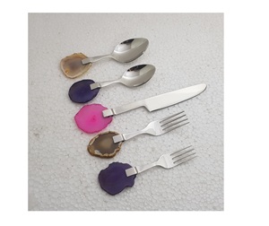 Style élégant couverts en acier inoxydable ensemble de 5 pièces poignée en résine multicolore décoration de table de restaurant utilisée de bonne qualité - Product Image 1