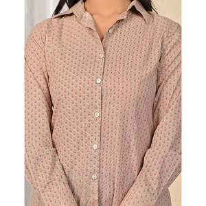 Camisa de Manga Larga para Mujer, Gris, de Algodón Estampado, con Logotipo Bordado, Tejido de Popelina de Seda, Talla XL, Formal, de Oficina, para Otoño - Product Image 2