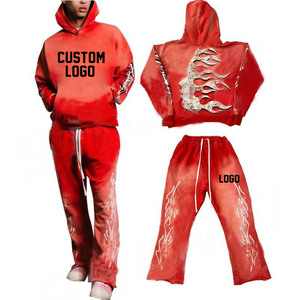 Conjunto de Sudadera con Capucha y Pantalones de Chándal de Forro Polar Grueso con Estampado Lavado Ácido para Hombre, Tallas Grandes, Invierno 2025 - Product Image 2