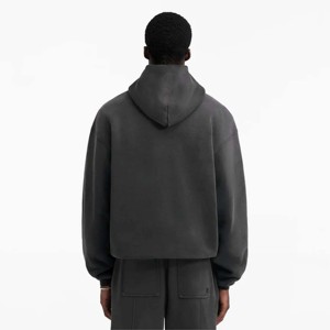 Sudadera con capucha lavada con ácido de lana de algodón de gran tamaño para hombre Sudadera con capucha personalizada lisa con hombros caídos con patrón estampado - Product Image 4