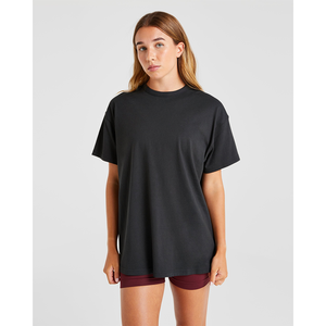 Camiseta de atletismo de verano para mujer de gran tamaño negra de alta calidad, manga corta, súper suave, ligera, diseñador, ajuste relajado, gimnasio - Product Image 1
