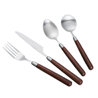 Peralatan Makan Stainless Steel Gagang Kayu Flatware Gagang Kayu Silverware Poles Cermin Finishing Satin Stainless Steel Elegan untuk Rumah