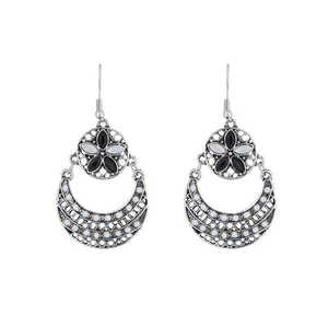 Pendientes colgantes finos Urthn Piedra de resina negra con chapado en rodio Modelo 1311805C - Product Image 1