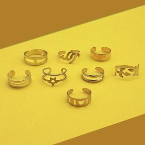 Urthn 8 bagues plaqué or à la mode alliage à la mode et incrustation de pierres précieuses en cuivre placage 18K modèle 1502927 pour les mariages - Product Image 1