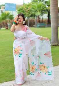 Diseño elegante de la boda del diseñador de la mirada Organza y seda que tejen diseño personalizado su propio Sari elegante Sari - Product Image 2