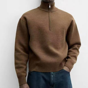 Couleurs personnalisées Logo avant à manches longues quart-Zip Vintage tricoté pull col montant sweat pour hommes hiver - Product Image 1