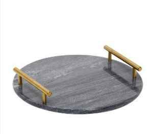 Plateau de service ovale en métal de planche à fromage en pierre de marbre blanc et gris de luxe pour une utilisation en cuisine - Product Image 4