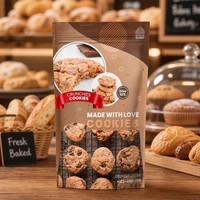 Sachet personnalisé imprimé haute qualité pour présentoir à biscuits, avec fenêtre transparente et fermeture éclair refermable, pour emballage de biscuits, chocolat, lait, gelée pour boulangerie