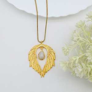 Exclusive <b>Rainbow</b> Moonstone Gemstone Angel <b>Wings</b> Unisex Gold Plated Designer for Daily Wear Trendy Fashion for Women Pendant - Product Image 6