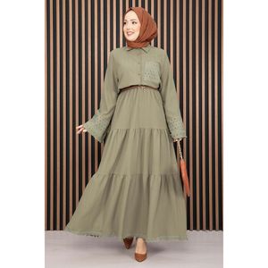 Conjunto de Dos Piezas con Encaje Verde Oliva, Top Corto Informal para Mujer, Falda con Estampado Sólido, Corte Ajustado para Primavera/Verano/Otoño - Product Image 4