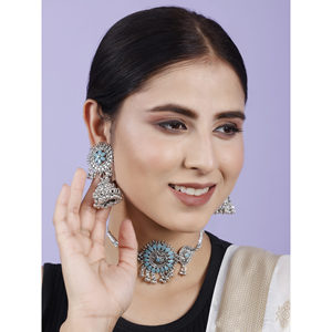 GS SkyBlue Flower Round <b>Choker</b> for Party Occasions - Product Image 2