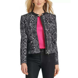 Giacca Bomber da Donna DKNY in Ecopelle Grigia con Collo Alto e Stampa Serpente, Taglia 4 - per l'Autunno - Product Image 1