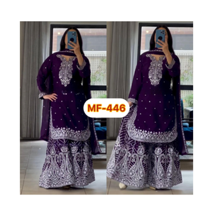 Trajes de diseñador Sharara con trabajo de bordado intrincado Ropa étnica elegante para bodas Ocasiones festivas de fiestas y celebraciones - Product Image 1