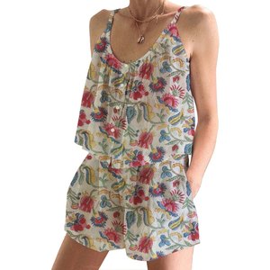 Conjunto de Pijama Corto de Algodón para Mujer, Estampado Animal Sexy, Primavera/Verano, Floral, Ajustado, con Tirantes, Sin Mangas - Product Image 1