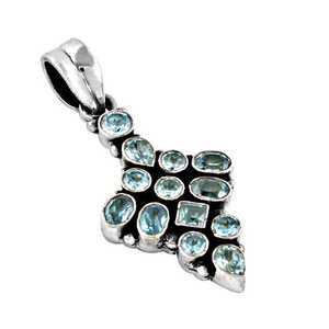 Colgante de Topacio Azul en Plata 925 para Mujer, Chapado en Rodio con Oro Rosa y Platino, Cadena Geométrica, Gema con Corte Princesa - Product Image 3