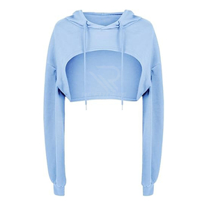 ชุดเซ็ต 2 ชิ้น เสื้อฮู้ดครอปและกางเกงขาสั้น ผ้าใยไผ่ สำหรับผู้หญิง ลายโลโก้แบบกำหนดเอง เหมาะสำหรับฤดูหนาว ฤดูใบไม้ผลิ และฤดูร้อน ชุดออกกำลังกาย - Product Image 5