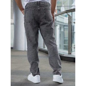 Jean droit moderne tendance pour homme, taille haute, couleur anthracite, été, écologique, léger, respirant, style vintage, coupe ample, mode urbaine - Product Image 5