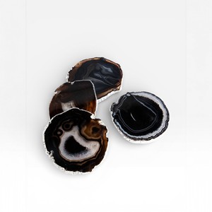 Decorative <b>Black</b> and Brown Agate Stone <b>Coasters</b> with Metallic Edges for Modern Luxury Homes - Product Image 1