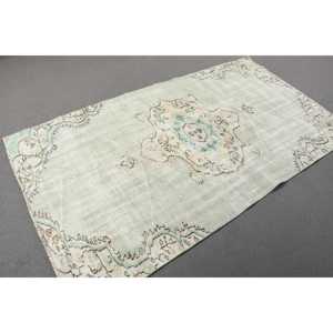 Tapis turc vintage 4x7,3 pieds, tapis en laine verte - Product Image 3