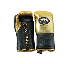 ถุงมือชกมวยรุ่นใหม่ล่าสุด แบบผูกเชือก สีทองเมทัลลิกและสีดำ ไม่มีลาย "Boxing"  ไม่มีลาย "Life" แห้งเร็ว ป้องกันรังสียูวี รุ่น CP-BG-13 - Product Image 1