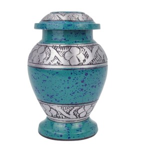 Urna de recuerdo de cremación de latón, urna de recuerdo de cremación funeraria de metal con acabado azul para cenizas humanas - Product Image 6