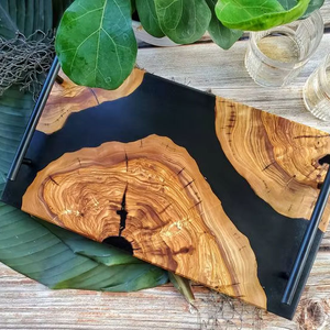 High on Demand Epoxy Resin Wooden Round Handmade Serving <b>Tray</b> with Custom Pattern for Decorative Use Saniya Handicraft - Product Image 6
