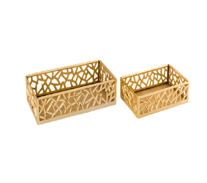 ถาดเสิร์ฟโลหะชุบทองทรงสี่เหลี่ยมผืนผ้าพร้อมที่จับและขอบลายนูนสำหรับอุปกรณ์สลัดในบ้านร้านอาหารโรงแรม - Product Image 1