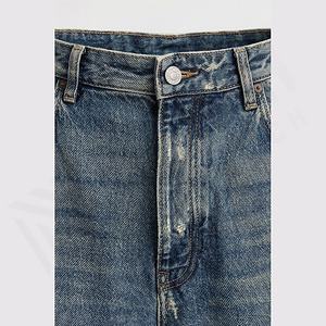Jeans en denim déchirés pour hommes, design personnalisé en gros, stretch, délavé, pantalon droit uni, pantalon durable, couleur personnalisée - Product Image 4