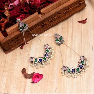 มาใหม่เงินออกซิไดซ์ด้วยหินยาวห้อยต่างหูสำหรับผู้หญิงแต่งงาน - Product Image 1